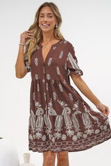 Sorrento Mini Dress - V-Neck Shift Dress with Balloon Sleeves in Houston Print