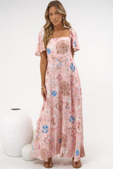 Ashby Maxi Dress - On or Off Shoulder A-Line Dress with Pockets in Everrose Print
