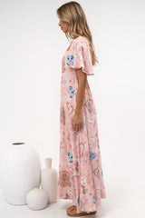 Ashby Maxi Dress - On or Off Shoulder A-Line Dress with Pockets in Everrose Print