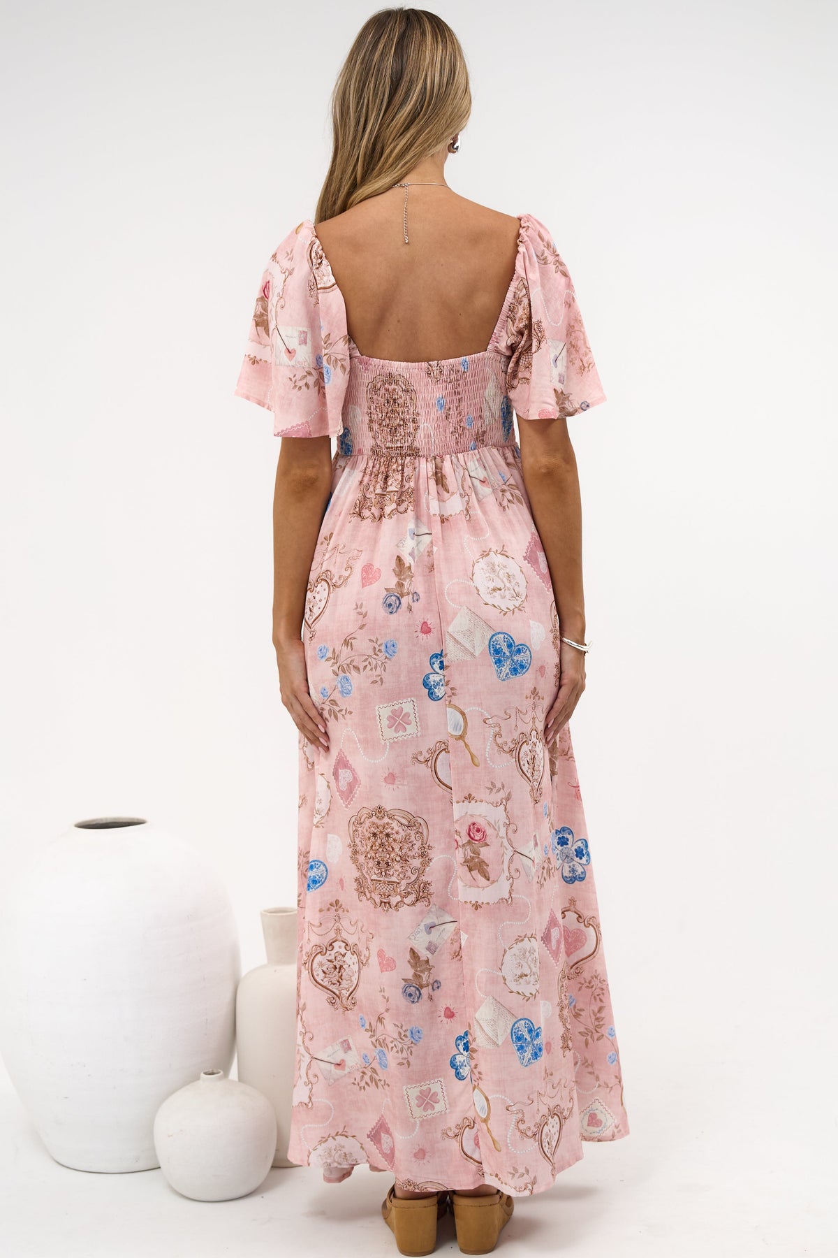 Ashby Maxi Dress - On or Off Shoulder A-Line Dress with Pockets in Everrose Print