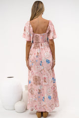 Ashby Maxi Dress - On or Off Shoulder A-Line Dress with Pockets in Everrose Print