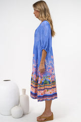 Muse Midi Dress - V Neck 3/4 Sleeve A Line Midi Dress in Clara Print