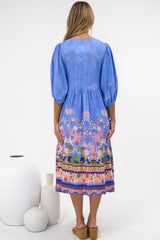 Muse Midi Dress - V Neck 3/4 Sleeve A Line Midi Dress in Clara Print