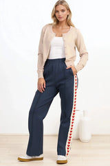Shanty Pants - High Waisted Straight Leg Pants with Heart Side Strip in Blue
