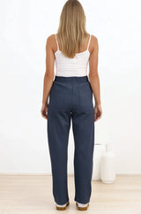 Shanty Pants - High Waisted Straight Leg Pants with Heart Side Strip in Blue