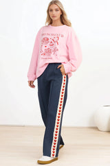 Shanty Pants - High Waisted Straight Leg Pants with Heart Side Strip in Blue