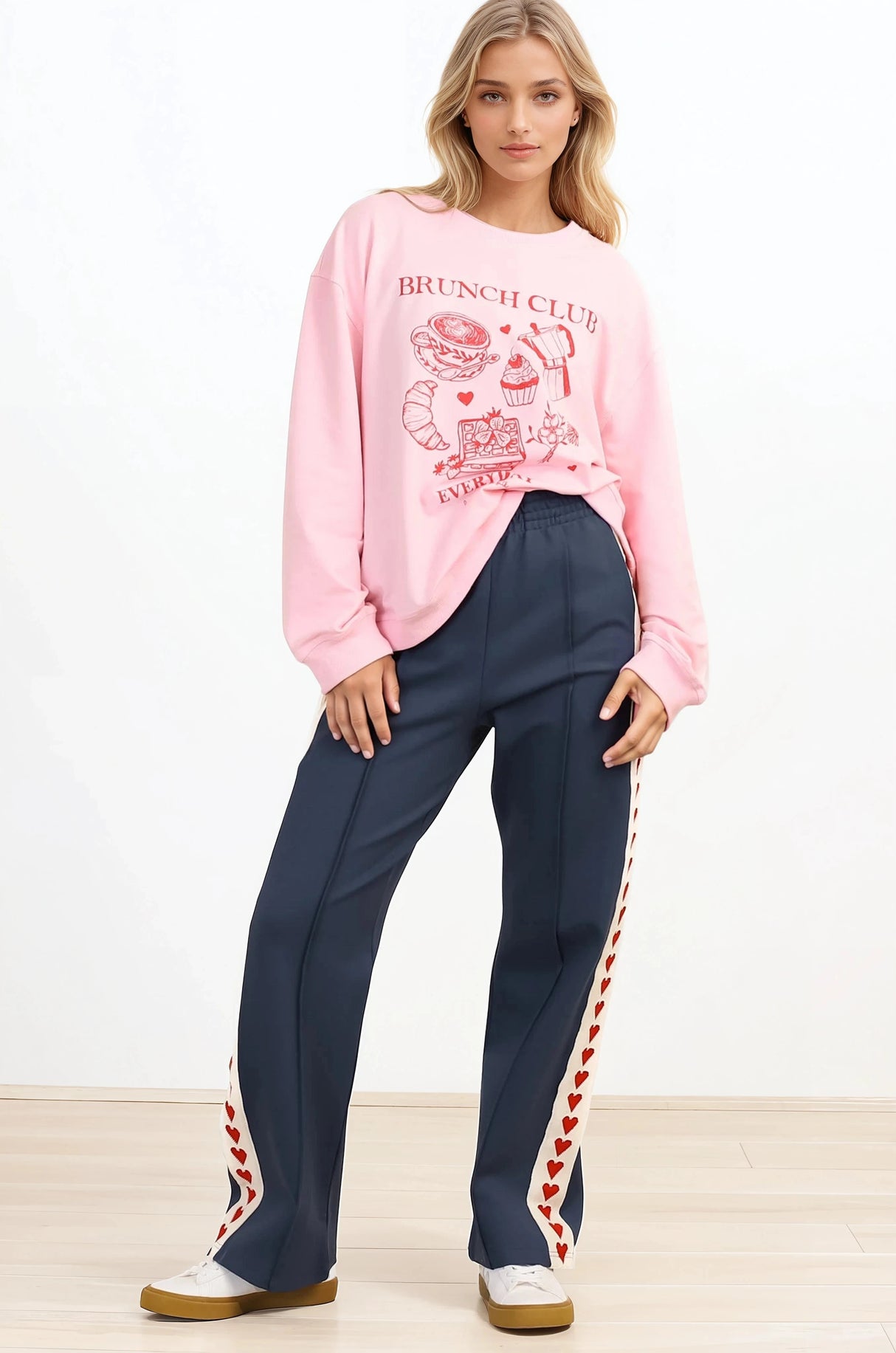 Shanty Pants - High Waisted Straight Leg Pants with Heart Side Strip in Blue