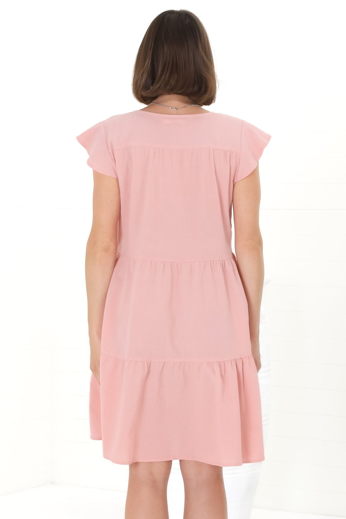 Sharie Mini Dress - Sweet Tiered Cap Sleeve Dress with Pockets in Pink