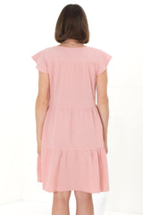 Sharie Mini Dress - Sweet Tiered Cap Sleeve Dress with Pockets in Pink