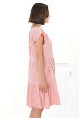 Sharie Mini Dress - Sweet Tiered Cap Sleeve Dress with Pockets in Pink