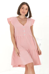 Sharie Mini Dress - Sweet Tiered Cap Sleeve Dress with Pockets in Pink