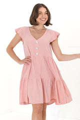 Sharie Mini Dress - Sweet Tiered Cap Sleeve Dress with Pockets in Pink