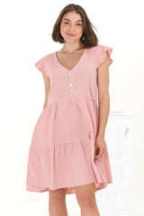 Sharie Mini Dress - Sweet Tiered Cap Sleeve Dress with Pockets in Pink