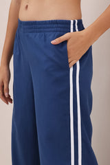 Shaw Pants - Double Contrast Stripe High Waisted Pants in Blue