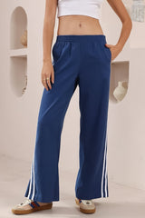 Shaw Pants - Double Contrast Stripe High Waisted Pants in Blue