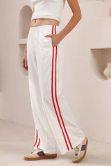 Shaw Pants - Double Contrast Stripe High Waisted Pants in White