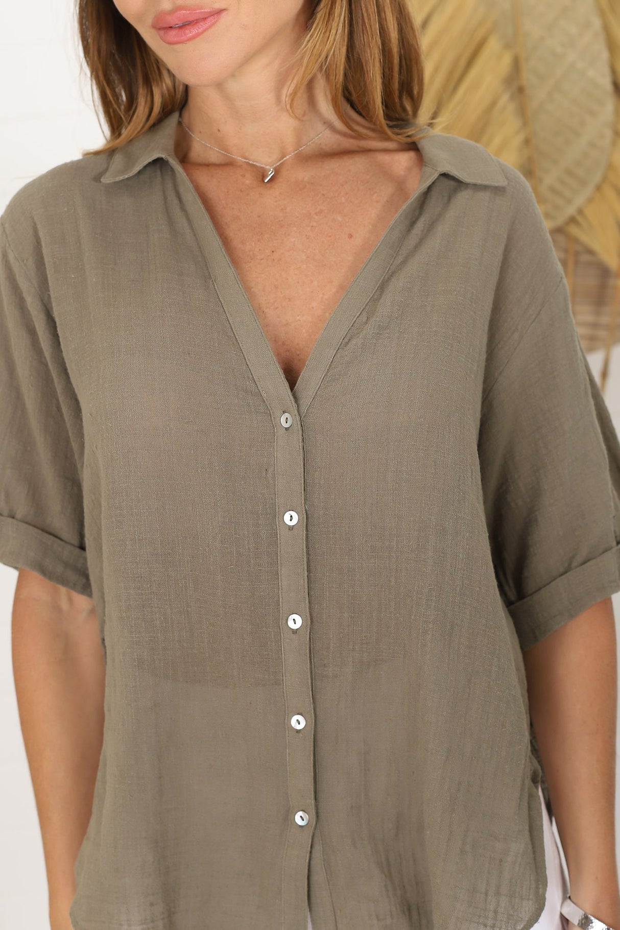 Shelly Shirt - Collared Button Down Shirt in Khaki