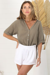 Shelly Shirt - Collared Button Down Shirt in Khaki