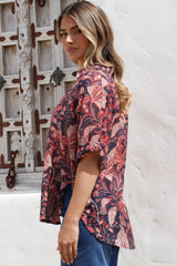 Shelly Shirt - Collared Button Down Shirt in Narah Print