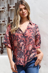Shelly Shirt - Collared Button Down Shirt in Narah Print