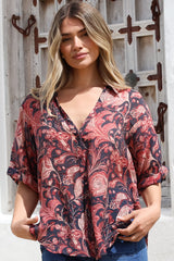 Shelly Shirt - Collared Button Down Shirt in Narah Print