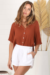 Shelly Shirt - Collared Button Down Shirt in Rust