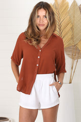 Shelly Shirt - Collared Button Down Shirt in Rust