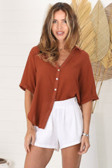 Shelly Shirt - Collared Button Down Shirt in Rust