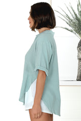 Shelly Shirt - Linen Collared Button Down Shirt in Sky Blue