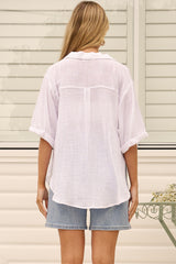 Shelly Shirt - Linen Collared Button Down Shirt in White