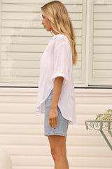Shelly Shirt - Linen Collared Button Down Shirt in White