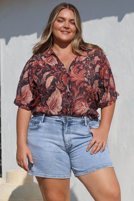 Shelly Shirt - Collared Button Down Shirt in Narah Print