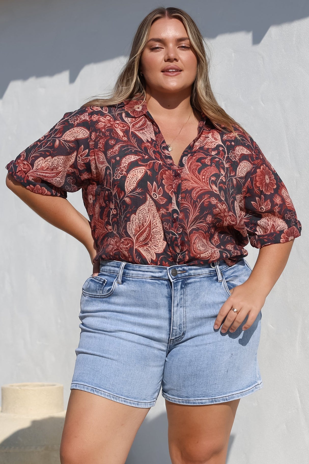 Shelly Shirt - Collared Button Down Shirt in Narah Print