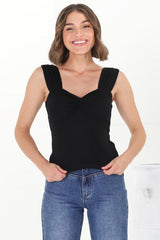 Sheyla Top - Sweetheart Neckline Gathered Bust Top in Black