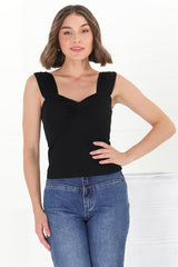 Sheyla Top - Sweetheart Neckline Gathered Bust Top in Black