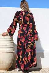 Sheyne Maxi Dress - Long Balloon Sleeve Elasticated Waist A Line Dress in Valerie Print