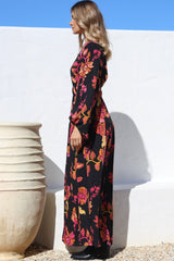 Sheyne Maxi Dress - Long Balloon Sleeve Elasticated Waist A Line Dress in Valerie Print