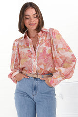 Shiloh Blouse - Contrast Trim Button Down Blouse in Lola Print