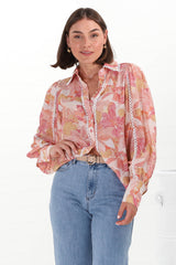 Shiloh Blouse - Contrast Trim Button Down Shirt in Lola Print