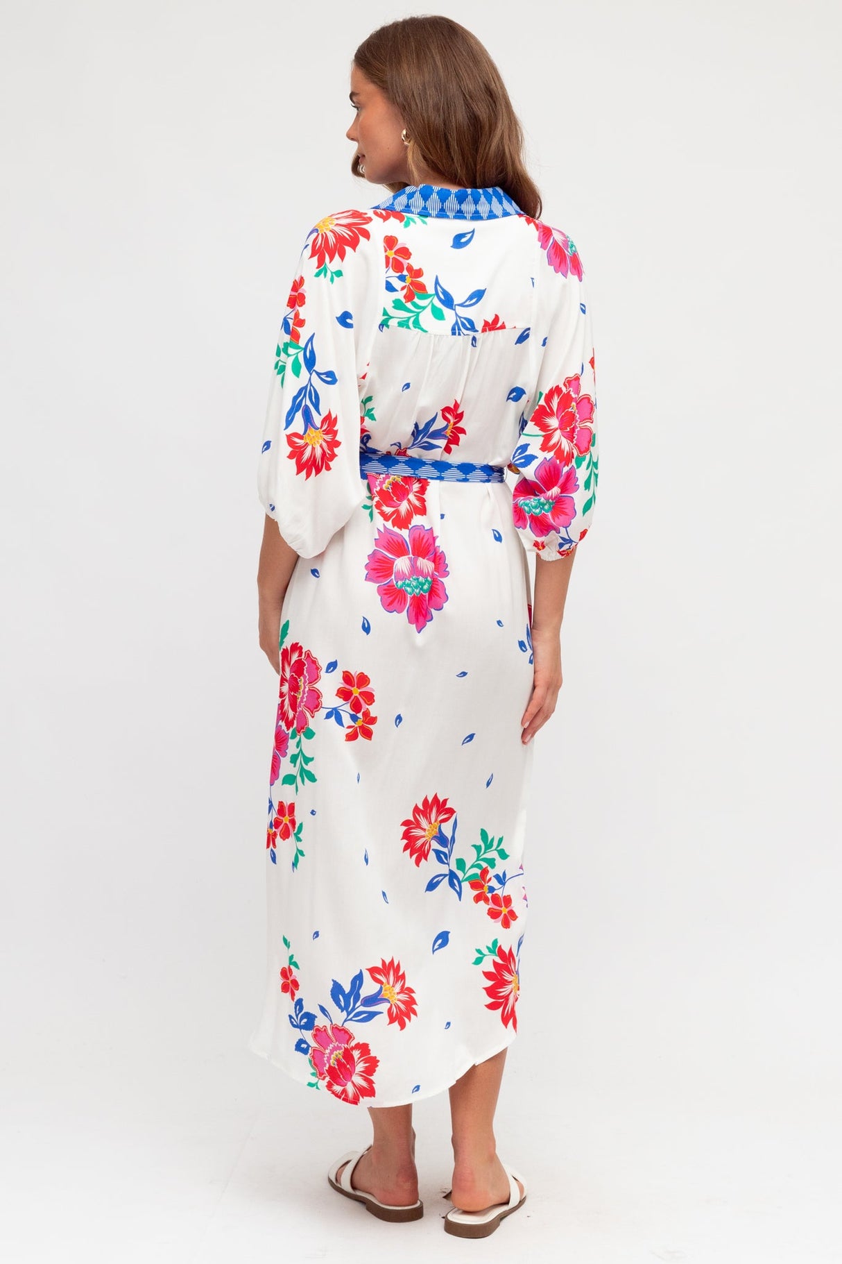 Shirley Midi Dress - Collared Button Down Shirt Dress with Belt in Kaimana Print