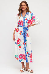 Shirley Midi Dress - Collared Button Down Shirt Dress with Belt in Kaimana Print