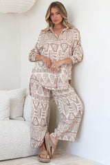 Sibelle Set - Collared Button Down Shirt and Pant Set in Sonnet Print Blush