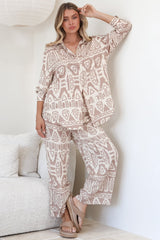 Sibelle Set - Collared Button Down Shirt and Pant Set in Sonnet Print Blush