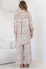 Sibelle Set - Collared Button Down Shirt and Pant Set in Sonnet Print Blush