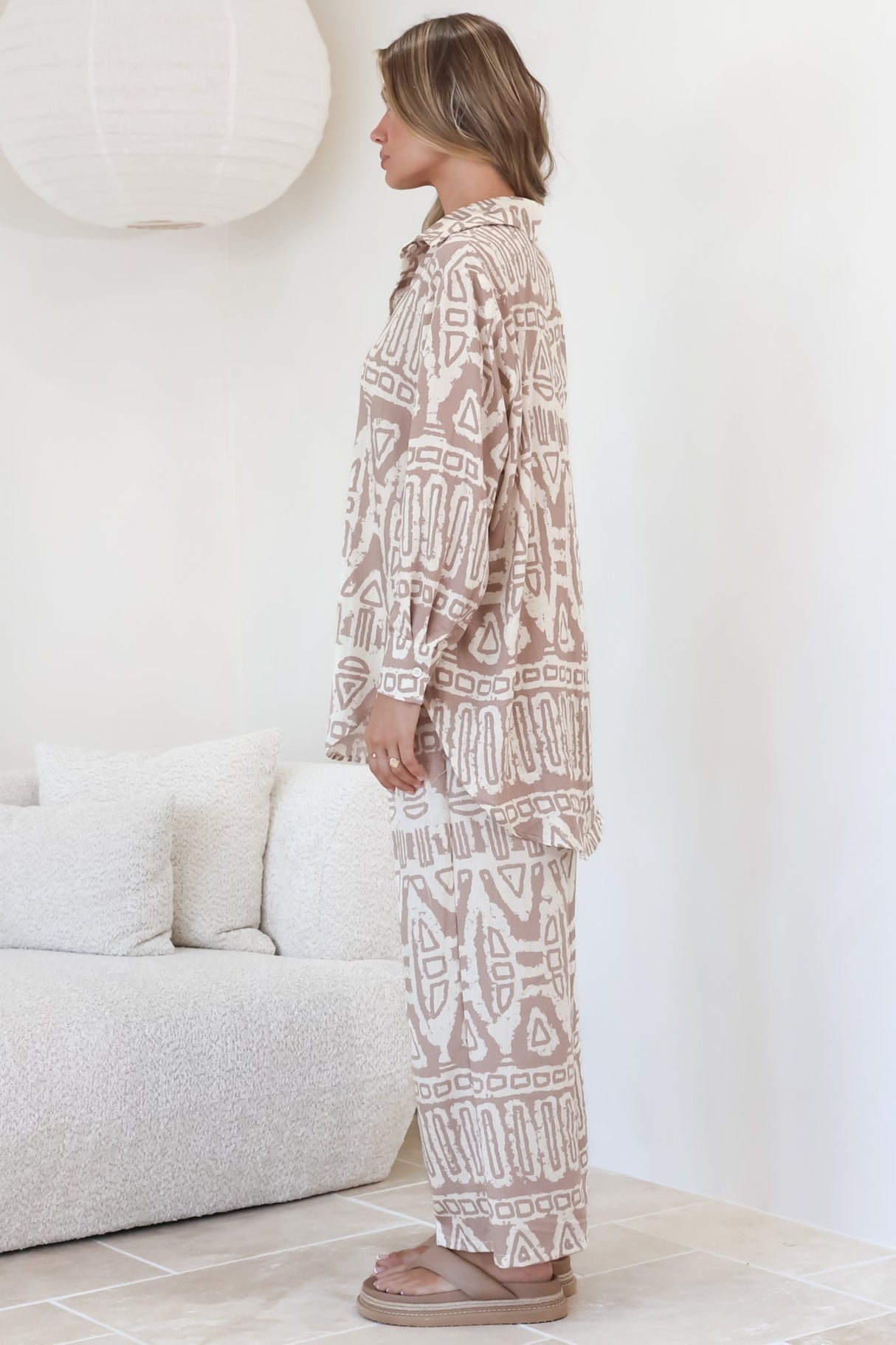 Sibelle Set - Collared Button Down Shirt and Pant Set in Sonnet Print Blush