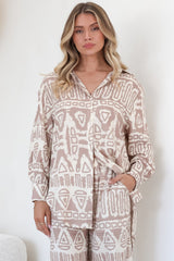Sibelle Set - Collared Button Down Shirt and Pant Set in Sonnet Print Blush