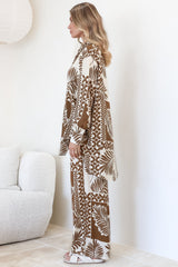Sibelle Set - Collared Button Down Shirt and Pant Set in Sunny Print Coffee