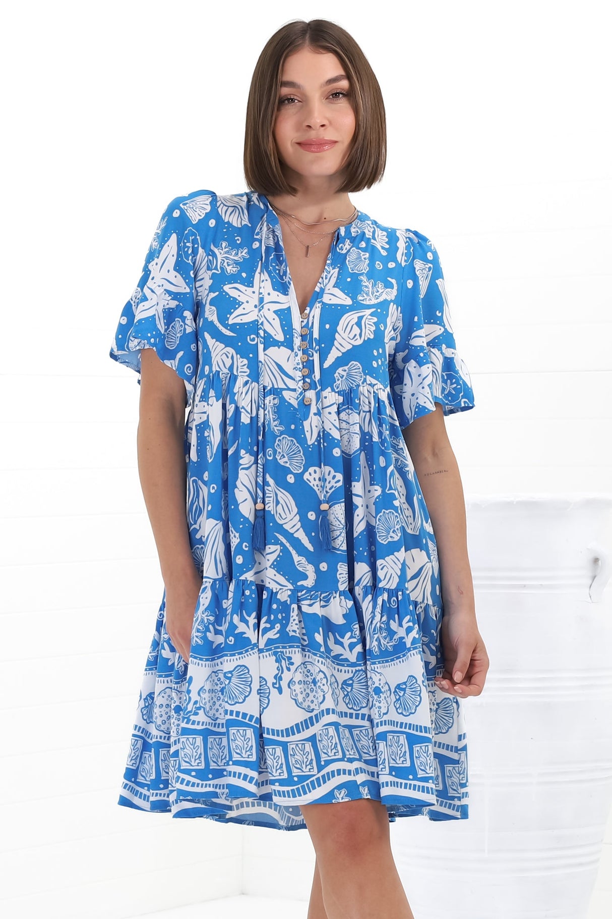 Siena Mini Dress - Flute Sleeve Tiered Smock Dress in Arwen Print