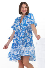 Siena Mini Dress - Flute Sleeve Tiered Smock Dress in Arwen Print