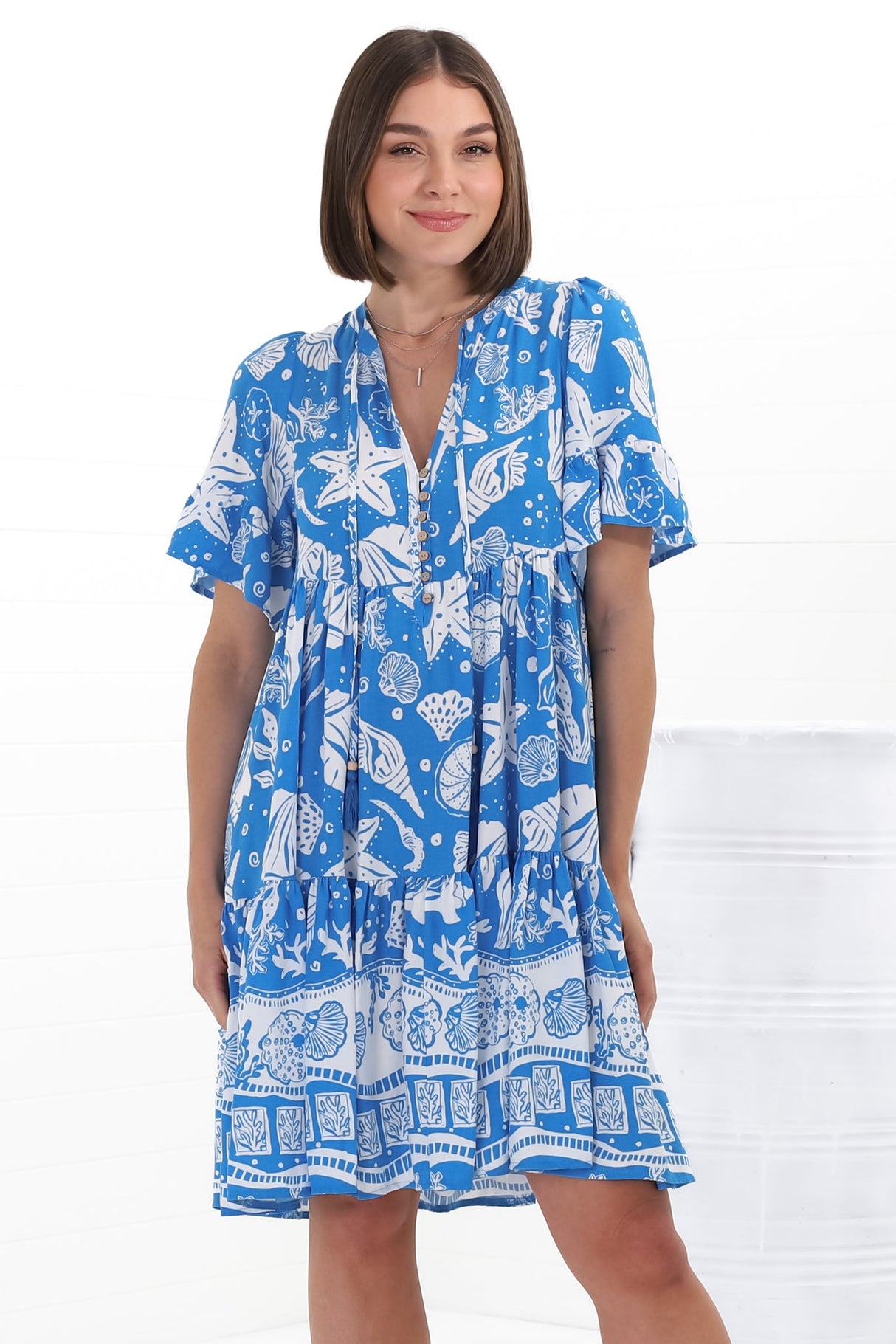 Siena Mini Dress - Flute Sleeve Tiered Smock Dress in Arwen Print